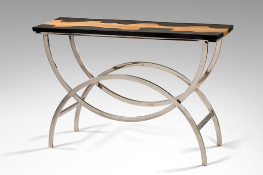 Boho suar wood and stainless steel console table Casanova, handmade in Bali