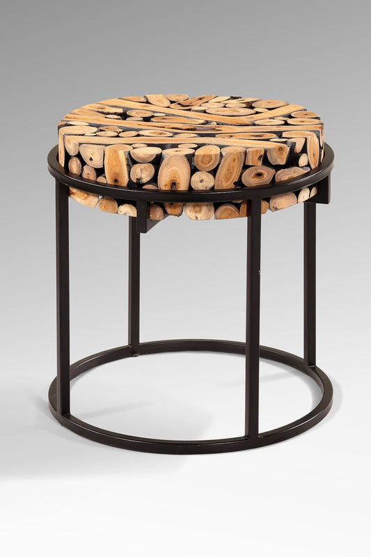 Boho solid teak and iron side table Vanity, handmade in Bali
