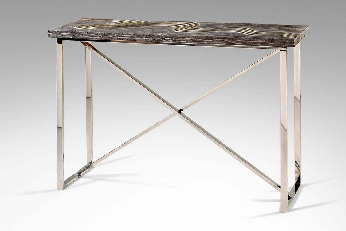 Suar wood console table Picasso Console Grey & Silver Legs – boho furniture handcrafted in Bali by BaliSouk