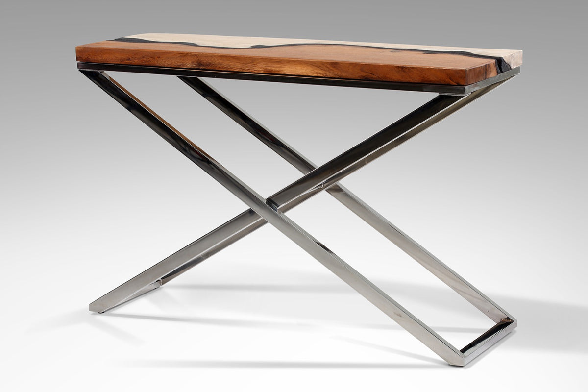 Suar wood console table – Picasso Console Grey & Silver Legs, natural natural materials in boho style