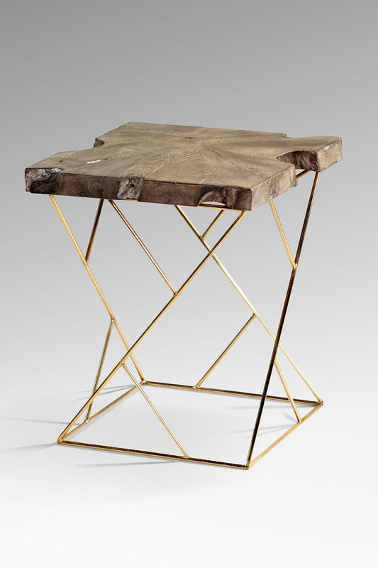 Boho solid teak and stainless steel side table Portia, crafted by hand in Bali
