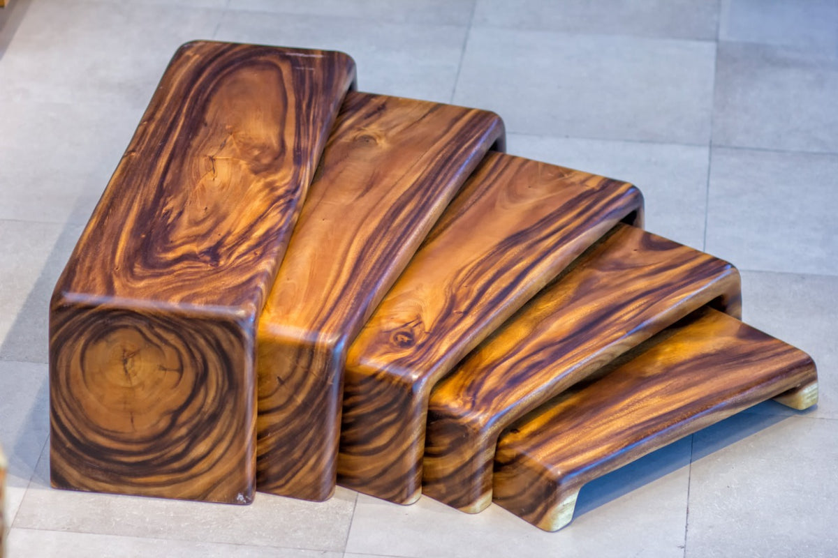 Suar wood coffee table Caruso – boho furniture, handwoven and handmade in Bali