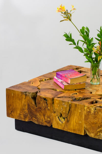 Teak coffee table Galatsi – boho furniture, handwoven and handmade in Bali