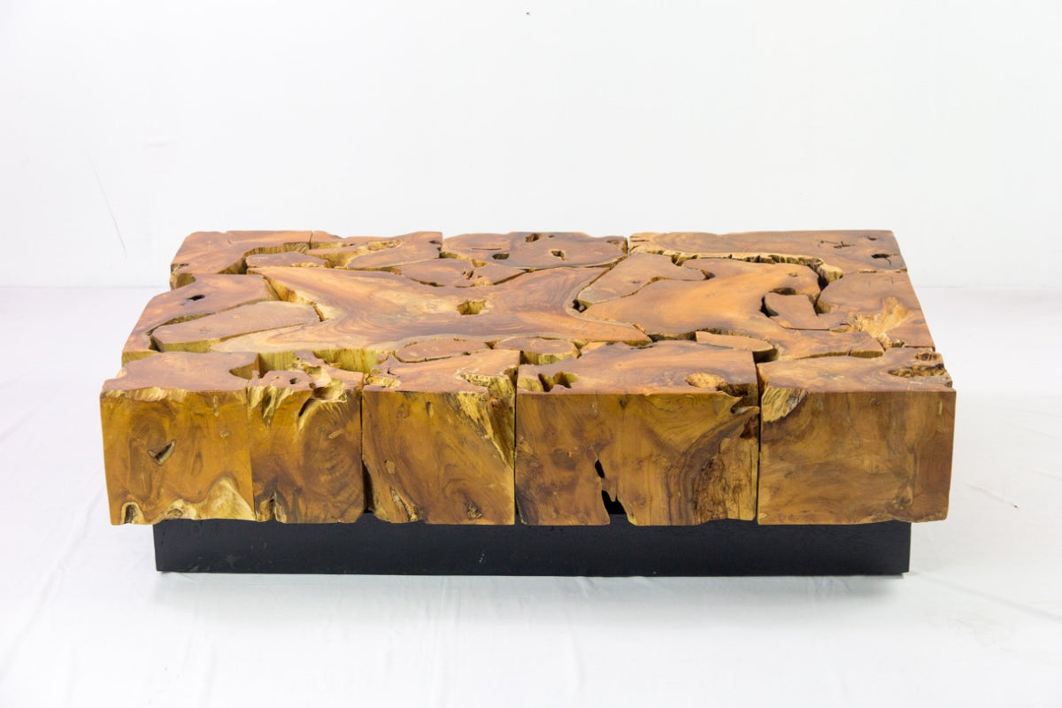 Teak coffee table Galatsi – boho furniture, handwoven and handmade in Bali