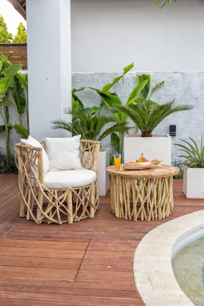 Handcrafted teak branch coffee table – Sifnos, boho furniture from BaliSouk