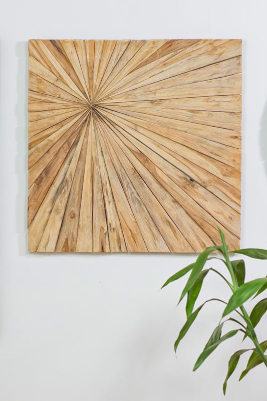 Boho reclaimed teak wall decor piece Matahari, handmade in Bali