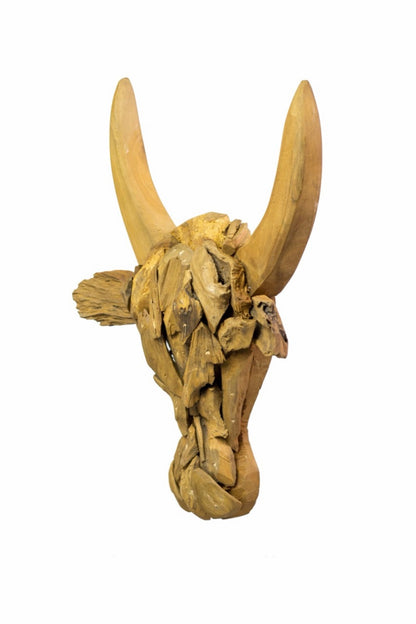 Teak sculpture Bull – boho decor, handwoven and handmade in Bali