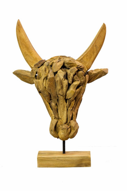 Teak sculpture – Bull – boho decor handmade in Bali by BaliSouk