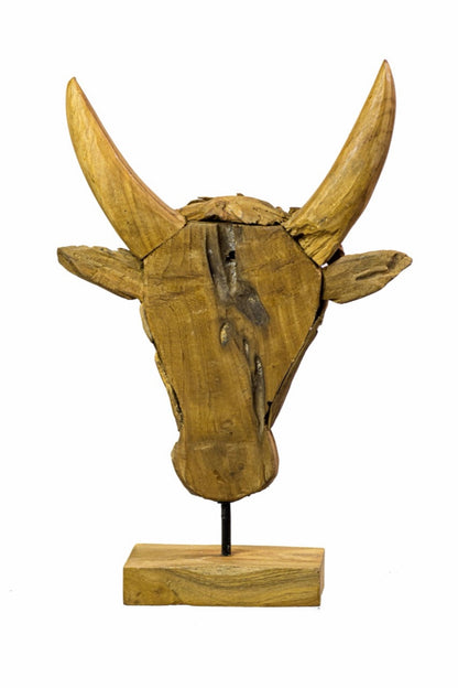 Teak sculpture Bull – boho decor, handwoven and handmade in Bali