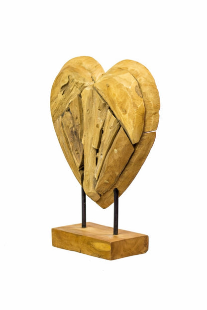 Teak decorative stand Heart – boho decor, handwoven and handmade in Bali