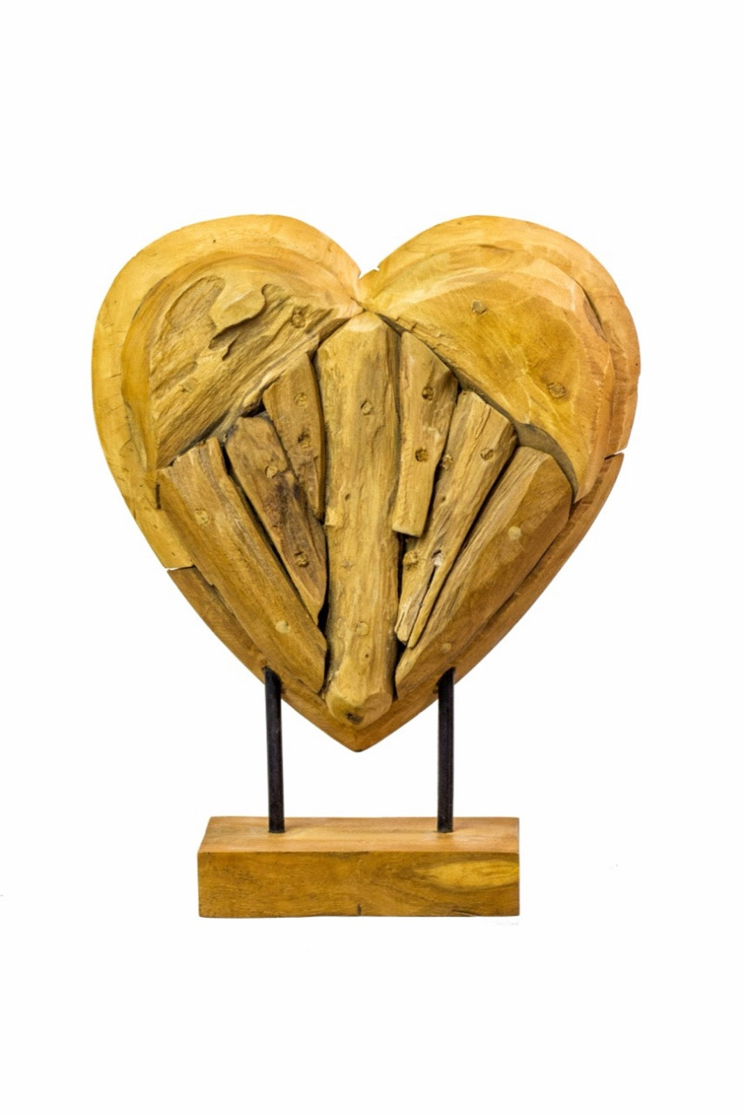 Teak decorative stand Heart – boho decor, handwoven and handmade in Bali