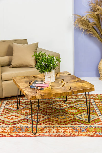 Handcrafted teak coffee table – Tree Slices, boho furniture from BaliSouk