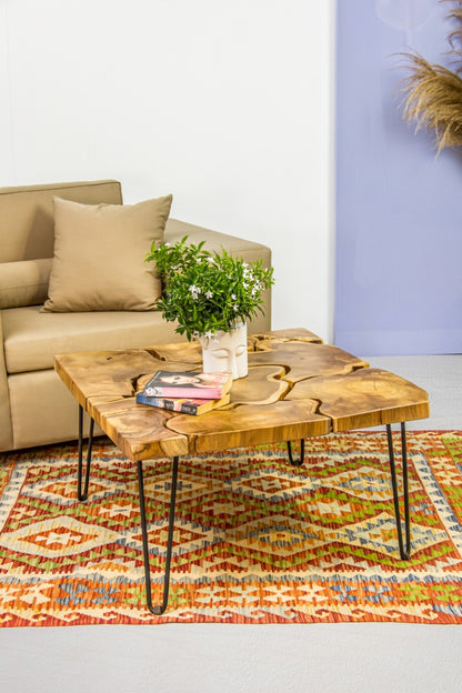 Teak coffee table – Tree Slices, natural natural materials in boho style
