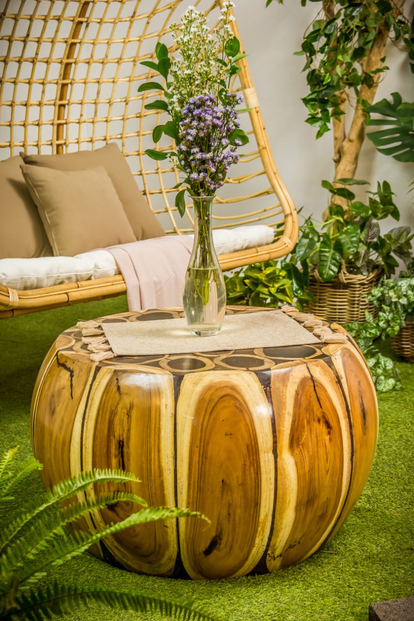 Teak coffee table Soca – boho furniture, handwoven and handmade in Bali