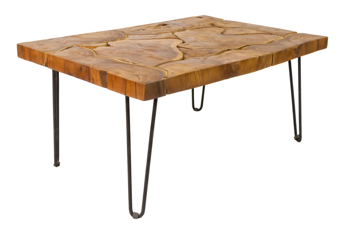 Handcrafted teak coffee table – Tree Slices, boho furniture from BaliSouk