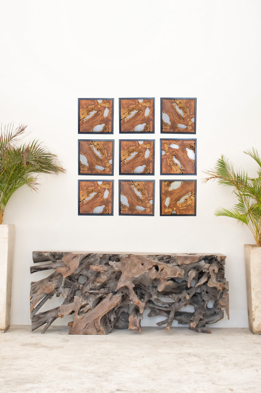 Teak wall decoration Slice – boho decor, handwoven and handmade in Bali