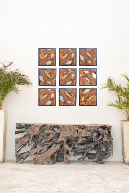 Teak wall decoration Slice – boho decor, handwoven and handmade in Bali