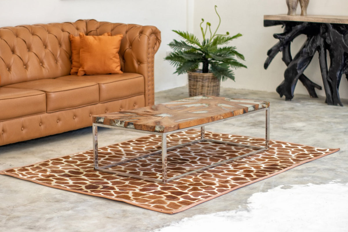 Teak coffee table Papillon Resin – boho furniture, handwoven and handmade in Bali