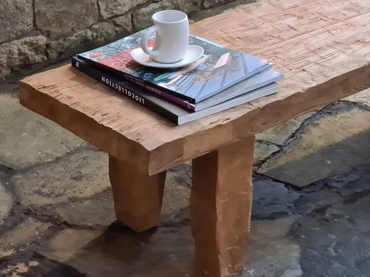 Recycled teak coffee table Demak – boho furniture, handwoven and handmade in Bali