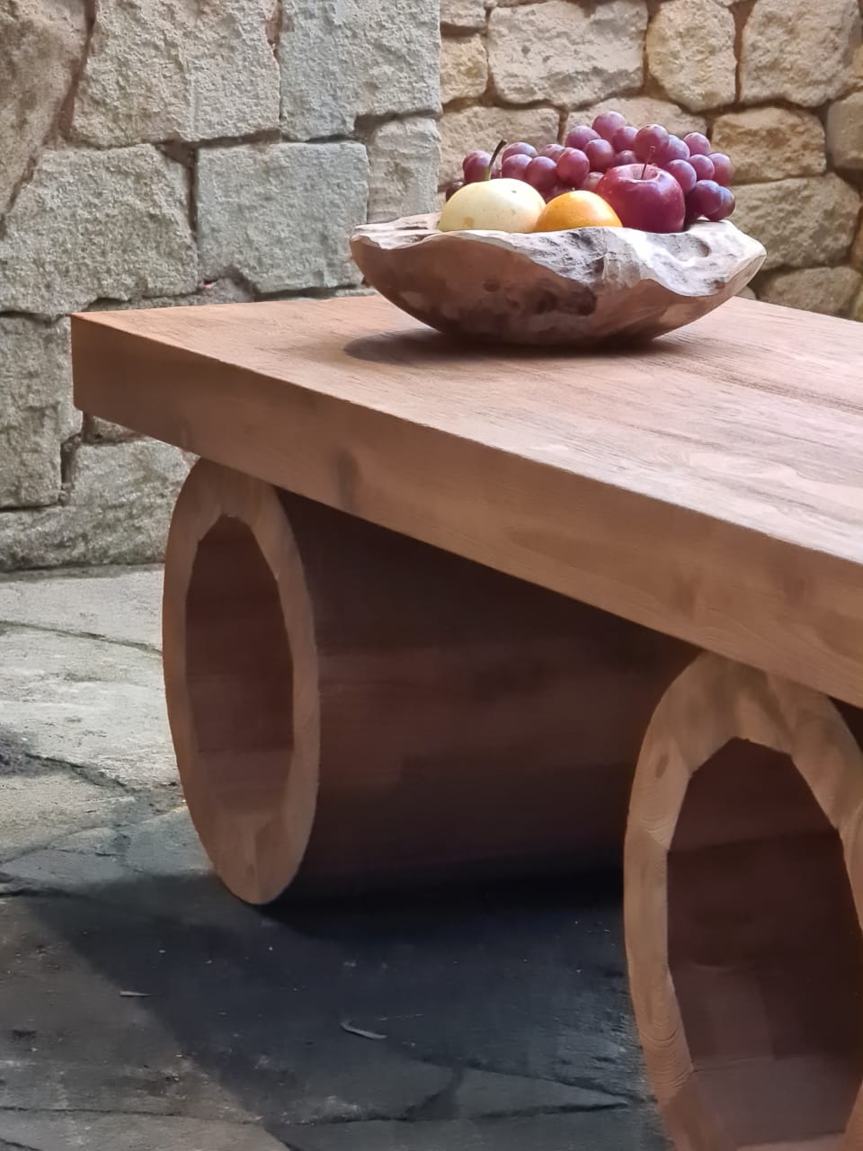 Recycled teak coffee table – Wheels, natural natural materials in boho style