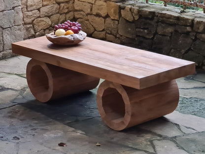Recycled teak coffee table Wheels – boho furniture handcrafted in Bali by BaliSouk