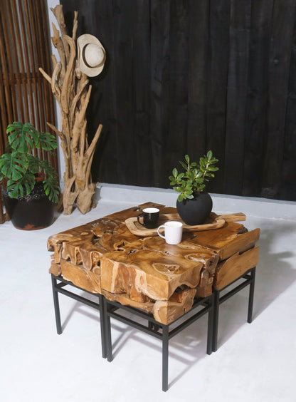 Teak side table Alabama – boho furniture, handwoven and handmade in Bali