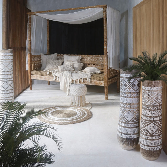 Bali Furniture – Solo Daybed With Brown Mattress And With 5 White Pillows And 1 White Curtain