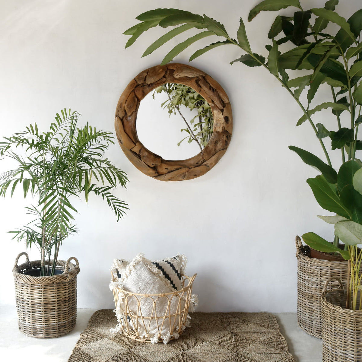 Handcrafted recycled teak mirror – Primitive, boho decor from BaliSouk