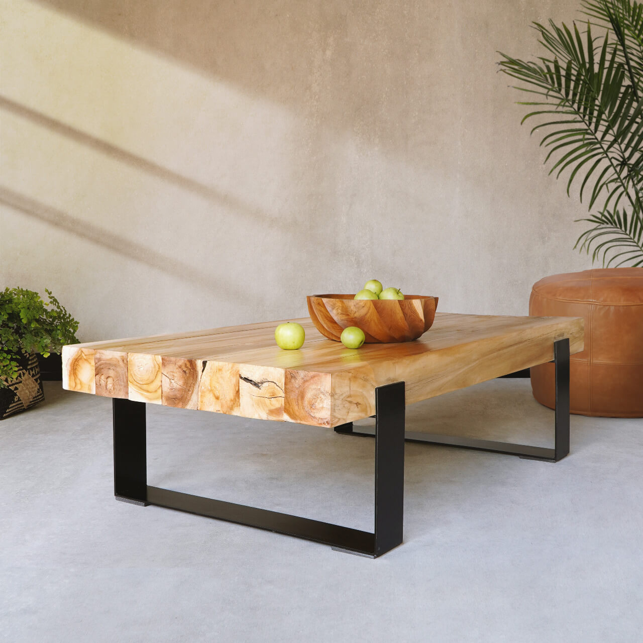 Antiparos Rectangular 7 Logs Coffee Table With Metal Legs