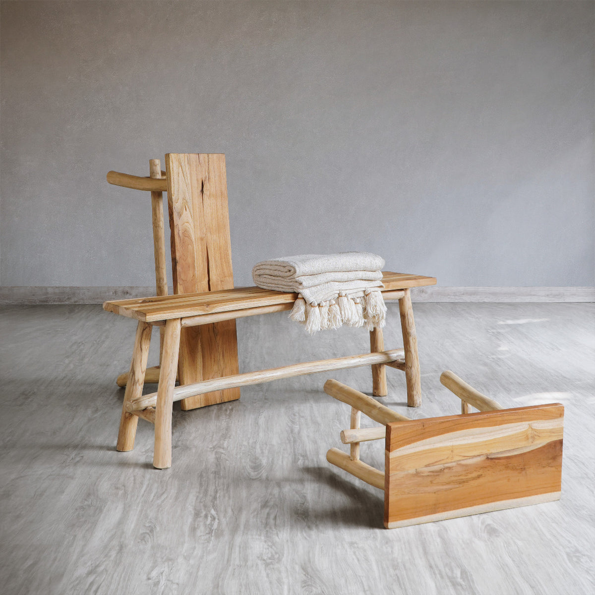 Teak branch bench Pyke – boho furniture handcrafted in Bali by BaliSouk