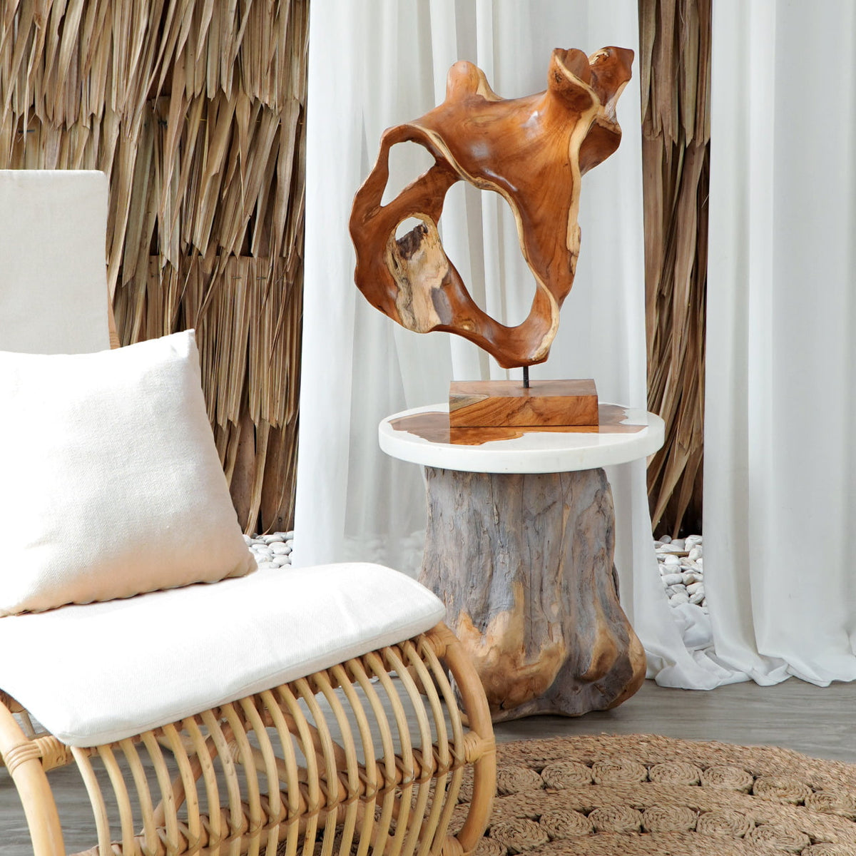 Teak Sculpture On Stand