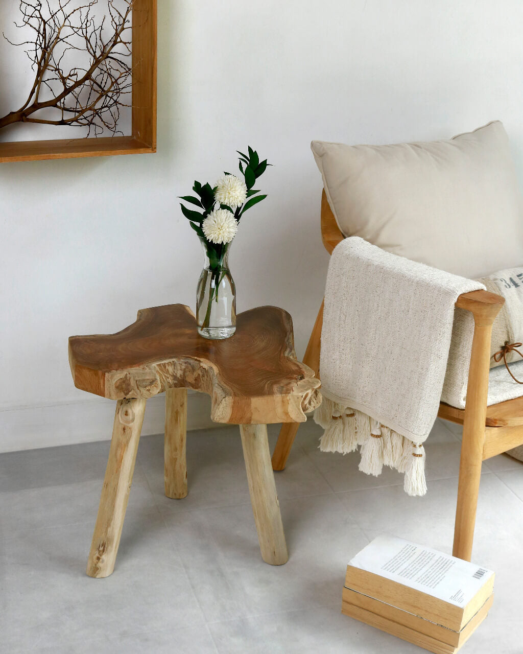 Chania Root Side Table With 3 Legs - Kd With Metal Plate