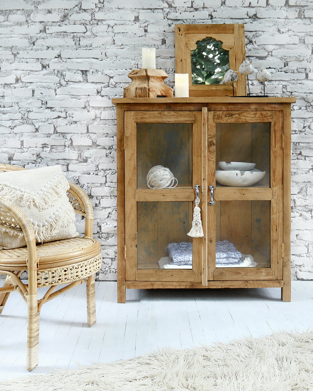 The Mumbai Glass cabinet – natural materials, boho furniture handmade in Bali
