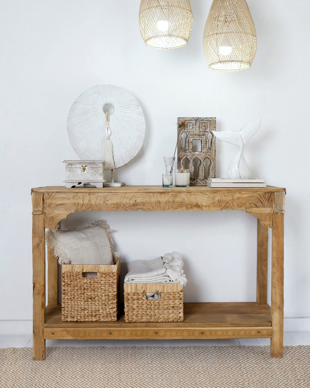 Recycled teak console table Mumbai – boho furniture, handwoven and handmade in Bali