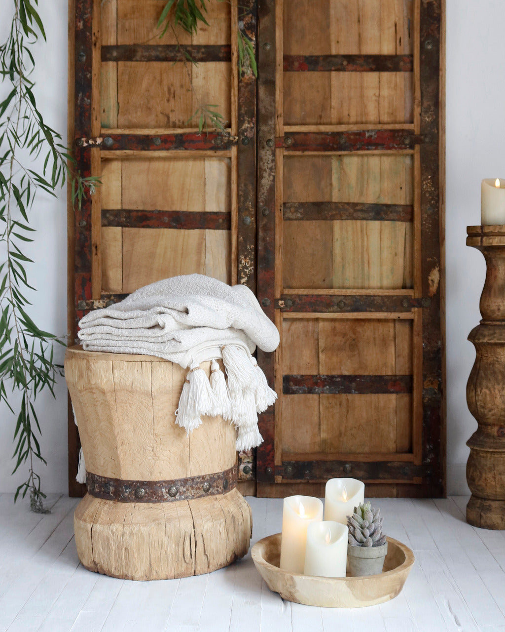 Recycled teak stool Mumbai – boho furniture, handwoven and handmade in Bali
