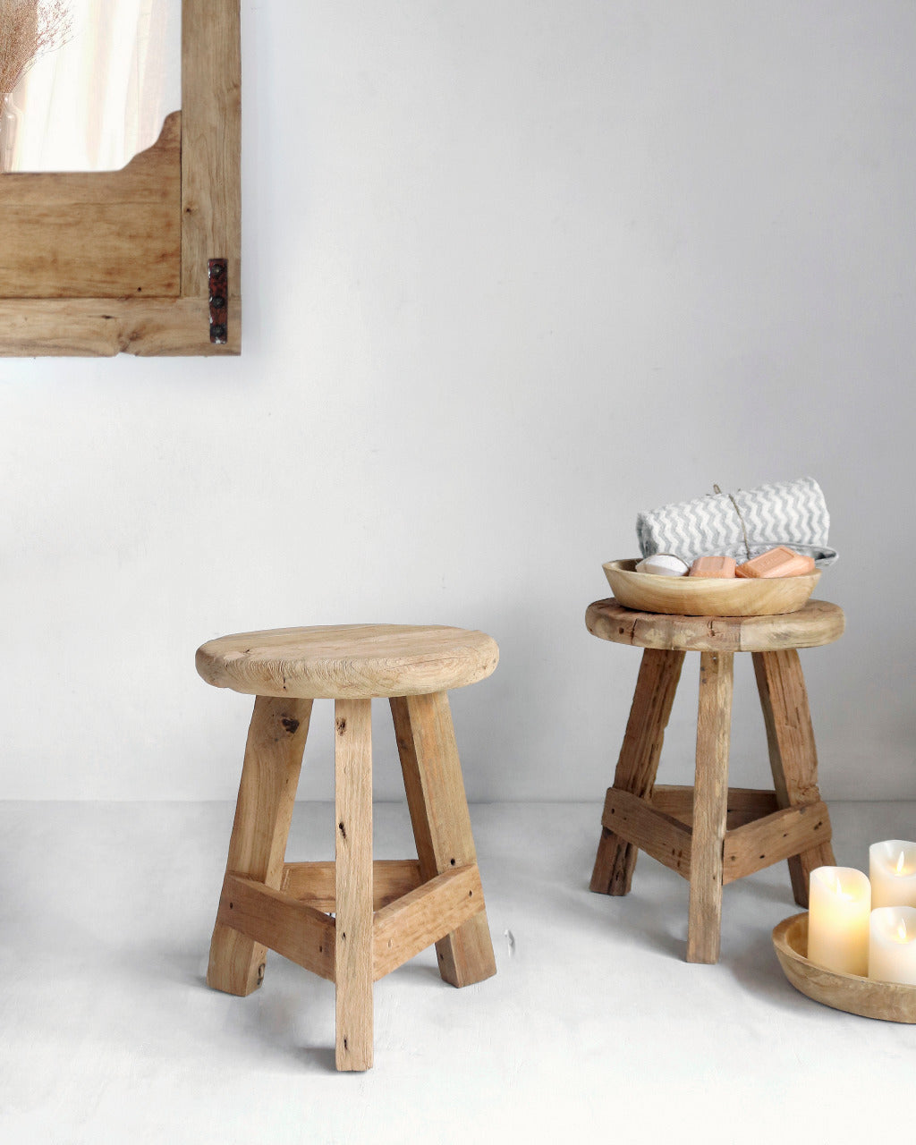 Recycled teak stool – Mumbai, natural natural materials in boho style
