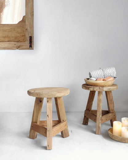 Recycled teak stool – Mumbai, natural natural materials in boho style