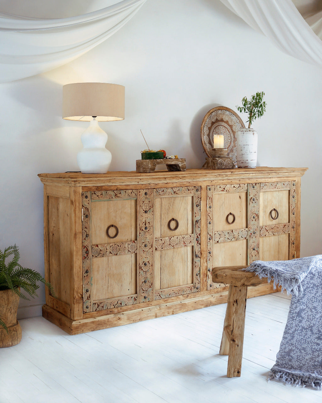 Recycled teak buffet Mumbai Doors – boho furniture handcrafted in Bali by BaliSouk