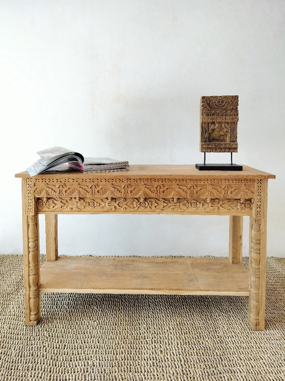 Recycled teak console table Bugis – boho furniture, handwoven and handmade in Bali