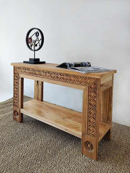 Recycled teak console table Bugis – boho furniture, handwoven and handmade in Bali