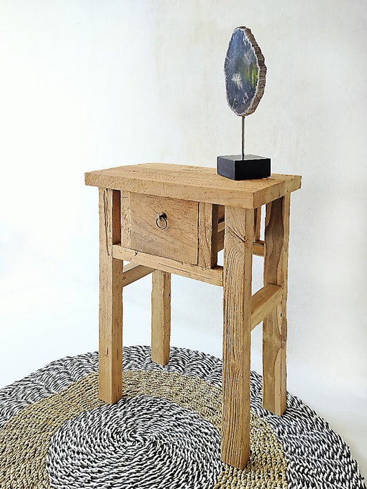 Boho reclaimed teak side table Bugis with 1 drawer, handcrafted in Bali