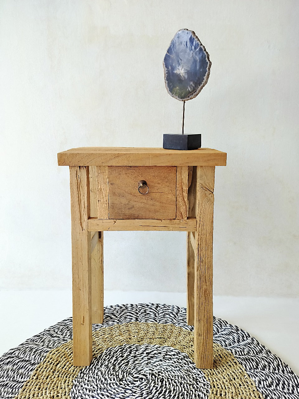 Recycled teak side table Bugis Drawer – boho furniture, handwoven and handmade in Bali