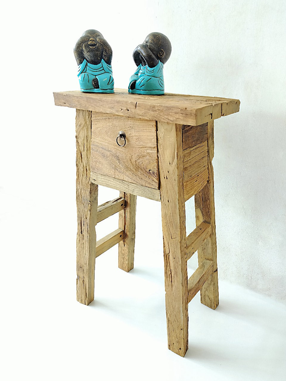 Recycled teak side table – Bugis Drawer, natural natural materials in boho style