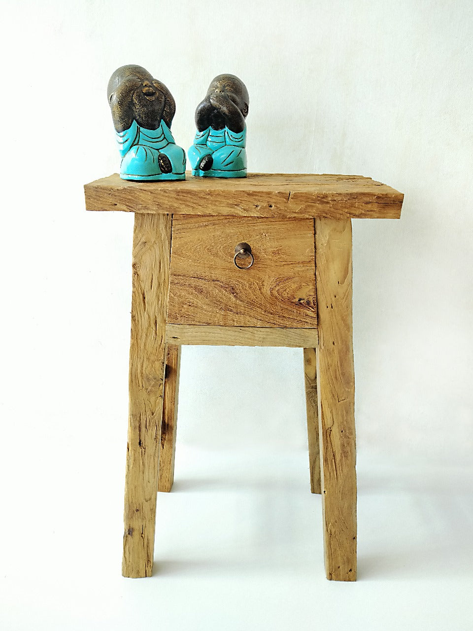 Recycled teak side table Bugis Drawer – boho furniture, handwoven and handmade in Bali