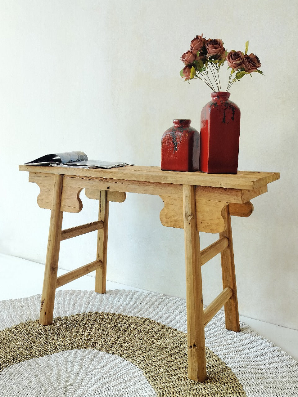 Recycled teak console table – Bugis, natural natural materials in boho style