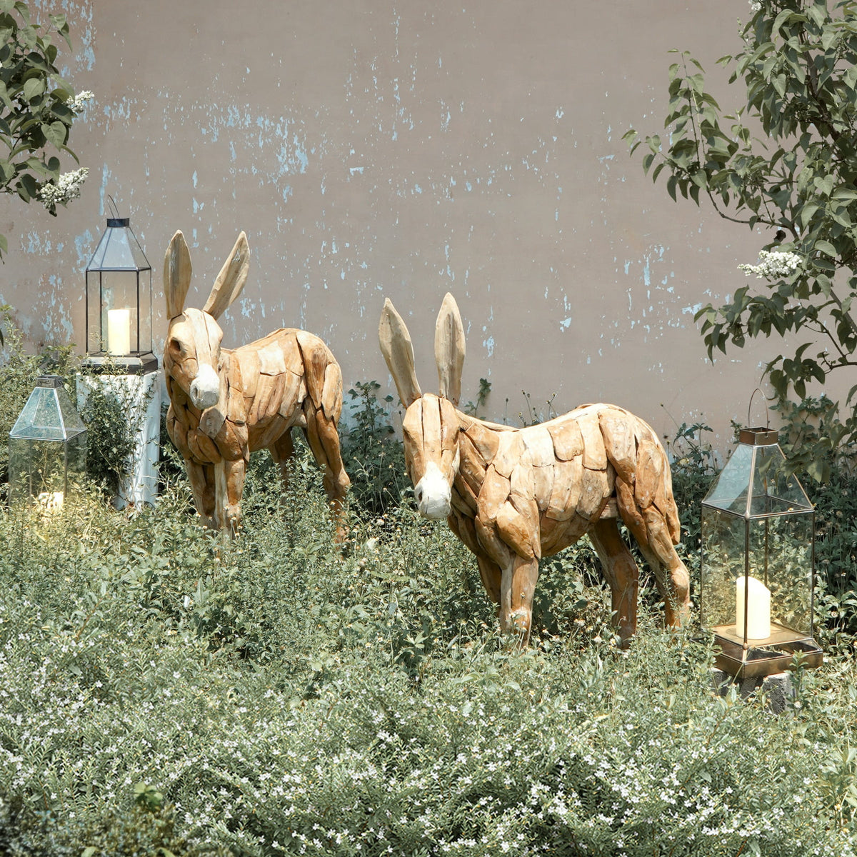 Donkey sculpture in natural materials – handmade boho decor from Bali