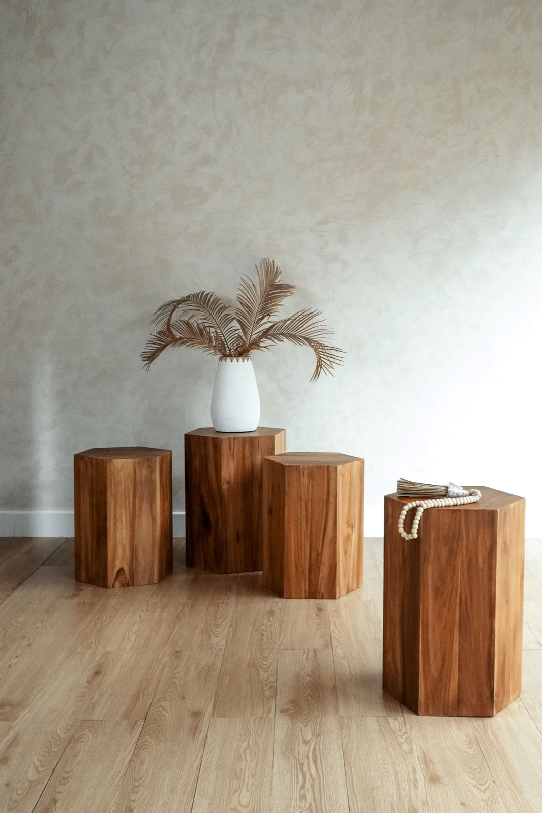 Gmelina wood side table Murcia – boho furniture, handwoven and handmade in Bali