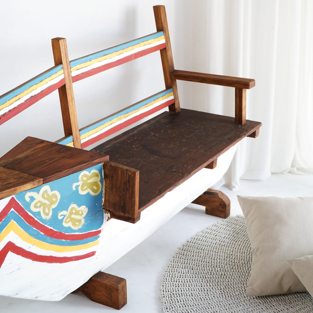 Reclaimed wood bench – Thames Boat, natural natural materials in boho style