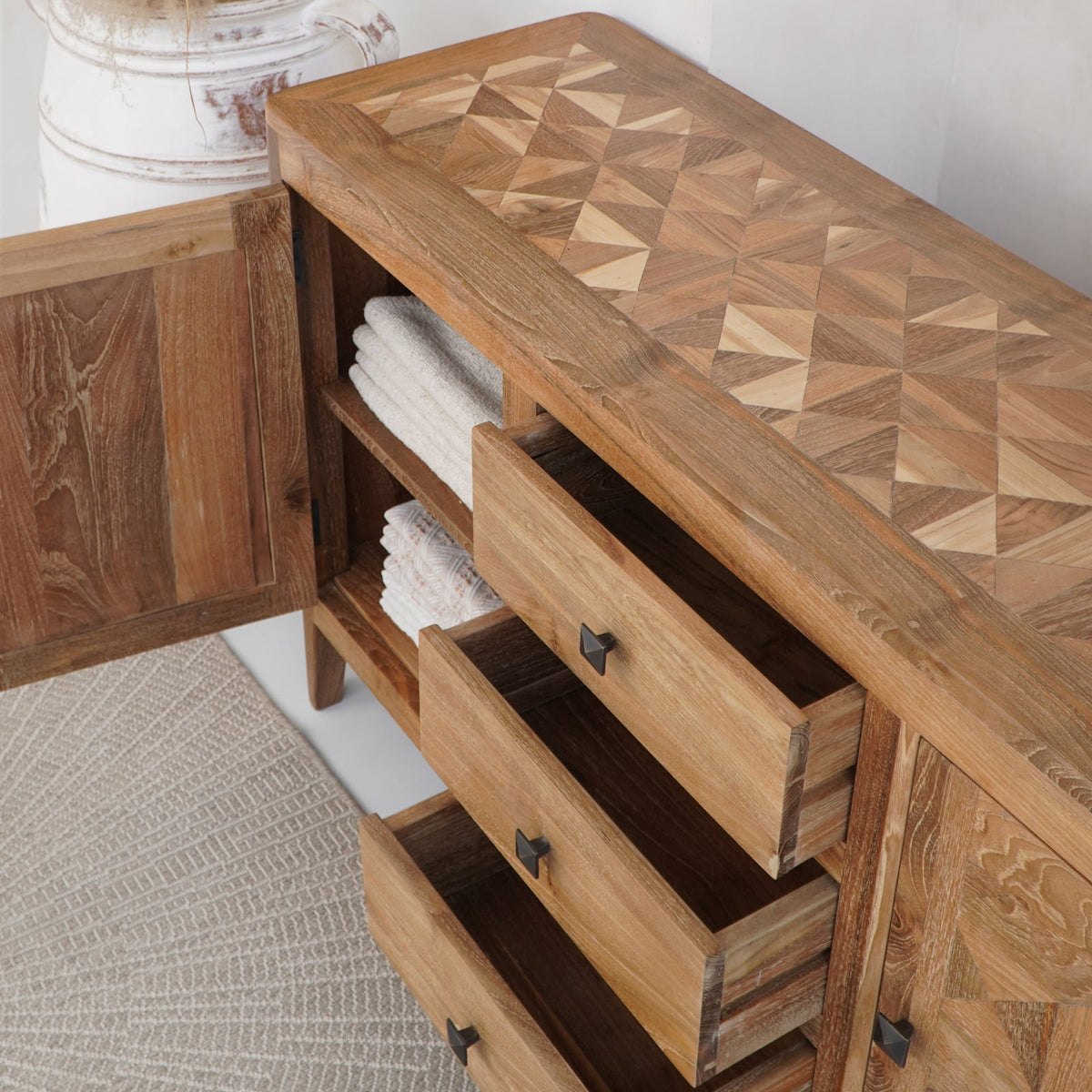 Buton Doors Drawers sideboard, boho furniture handmade by Balinese artisans