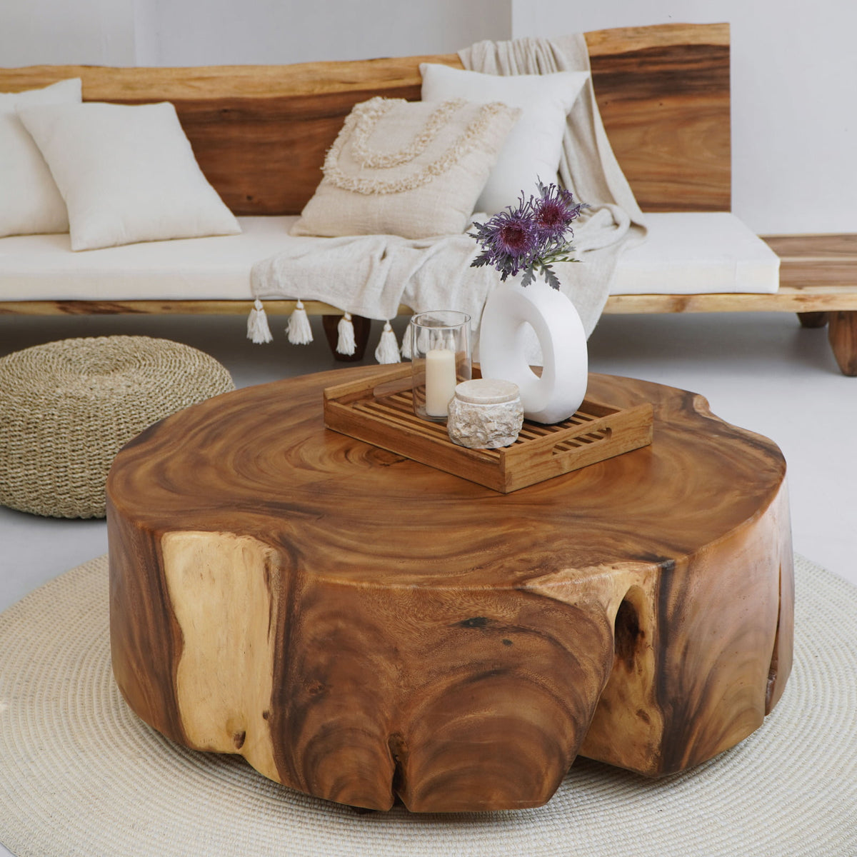 Handmade suar wood coffee table – the Tyria, boho furniture made in Bali